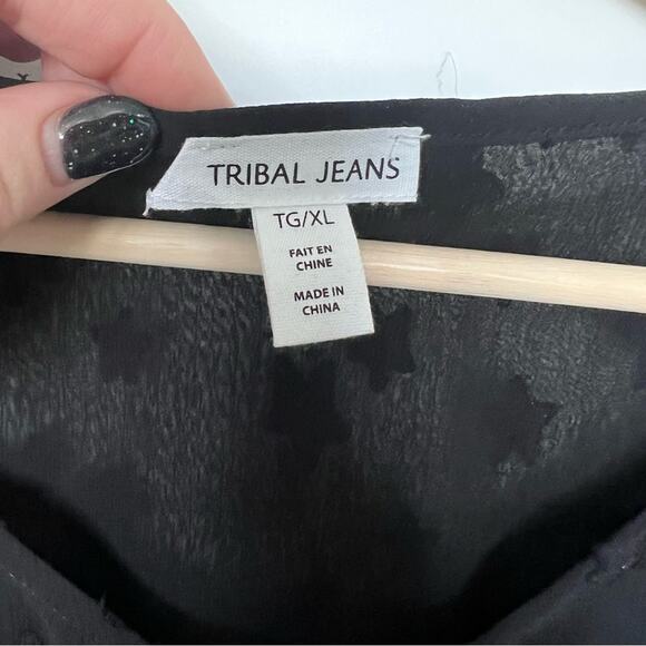 NWT TRIBAL JEANS Black Ruffle Blouse w/ Tassels Size XL - Picture 9 of 15